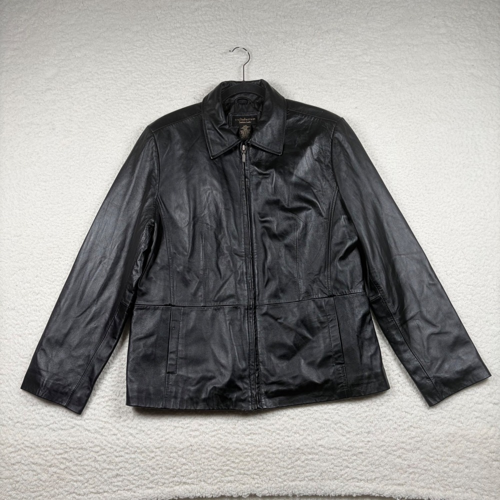 Croft & Barrow Leather Jacket Womens Lambskin Full Zip Classic Large Black